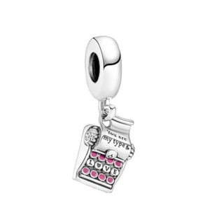 Original S925 Sterlingsilber Du bist mein Typ Liebe Herz Schreibmaschine hängen Charm - Bild 1 von 1