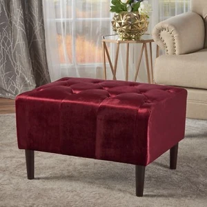 Kalani Modern Glam Button Tufted Diamond Stitch Velvet Ottoman With Tapered Legs - Picture 1 of 16
