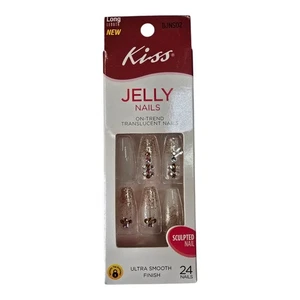 Jalea de beso uñas artificiales gelatina oro translúcido brillo joyas ataúd largo - Imagen 1 de 4