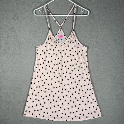 Mini vestido de noche camisola Betsey Johnson para mujer talla S rosa suave negro a lunares Foto 1 de 4