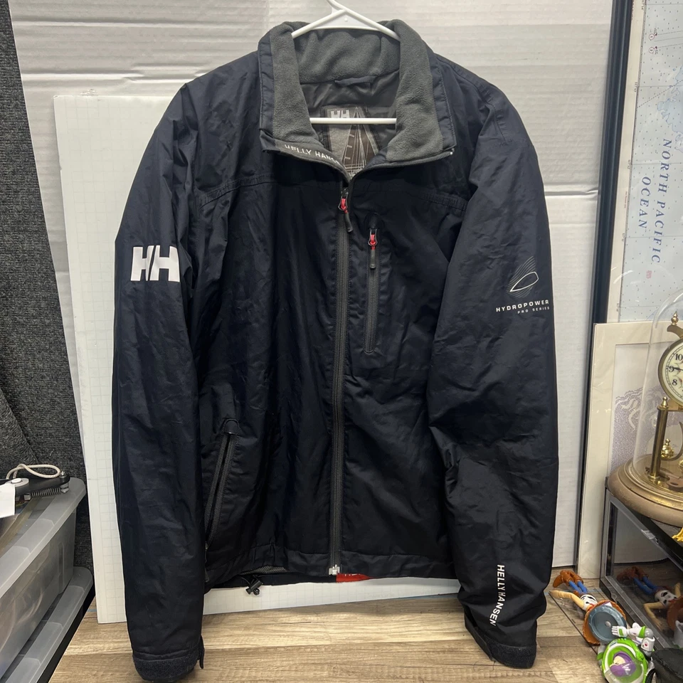 大号 Helly Hansen 男式 Crew Midlayer 帆船夹克二手全拉链黑色。 — 第 1/4 张图片