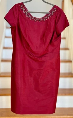 Talbots - Size 16 - Maroon/Red Silk Cocktail Dress with Beaded Neckline - EUC! - Image 1 of 4