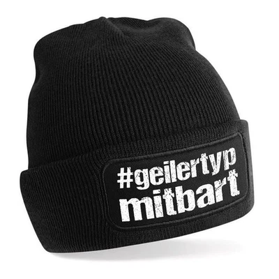 STATEMENT HQ Beanie Mütze mit Spruch #GEILERTYPMITBART – GEILER TYP MIT BART – Strickmütze