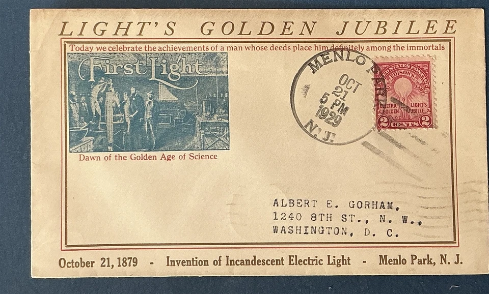 Actual Anniversary of Electric Light Addressed to Gorham 654 Not FDC  - Image 1 of 2