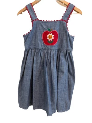 Gymboree Girls Dress Jumper Sz 12 Blue Chambray Embroidered Apple Daisy Ric Rac - Image 1 of 4