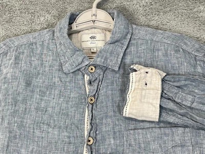 Report Collection Resort Shirt Mens Large Blue 100% Linen Long Sleeve Button Up - Image 1 of 4