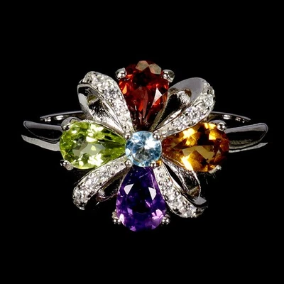 925 Sterlingsilber Ring Birne Citrin 6x4mm Amethyst Topas Edelstein Schmuck Sz 8 - Bild 1 von 4