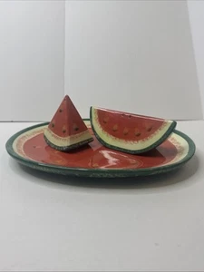 Watermelon Salt And Pepper Shaker With Tray Harry And David Vintage Summer Decor - Picture 1 of 10