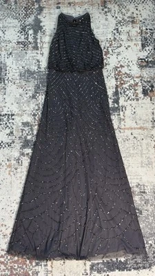 Adrianna Papell 女式连衣裙灰色无袖圆领串珠后拉链,尺寸:2 — 第 1/4 张图片