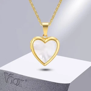 Stainless Steel Heart Locket Necklace for Women with Shell Photo Frame Pendant - Picture 1 of 28