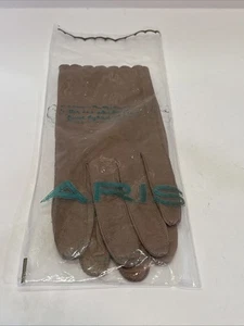 Vintage ARIS Lederhandschuhe Gr. 7 ungefüttert gewellter Rand beige - Bild 1 von 8