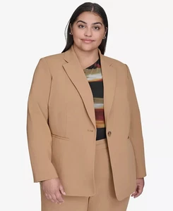 DKNY Women's Plus Size Notched-Collar One-Button Jacket Blazer Camel Brown 24W - Picture 1 of 9