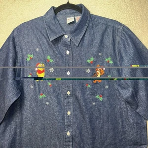 Vintage Winnie Puuh Weihnachten Denim Damen XL Hemd Tigger Holiday Disney - Bild 1 von 8
