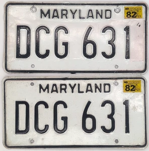 Juego de matrículas Maryland 1982 DCG631 garaje hombre cueva decoración de pared vintage de colección - Imagen 1 de 9