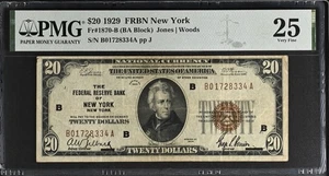 1929 $20 Federal Reserve Bank Note New York NY Fr. 1870-B Jones Woods PMG VF25 - Picture 1 of 2