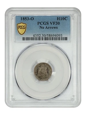 Media moneda de diez centavos Liberty Seated 1853-O H10C graduación profesional VF30 (sin flechas) - fecha clave Foto 1 de 4