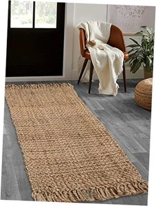Hand Woven Jute Runner Area Rug 2'x5' - Natural,Reversible Farmhouse Boho - Picture 1 of 7