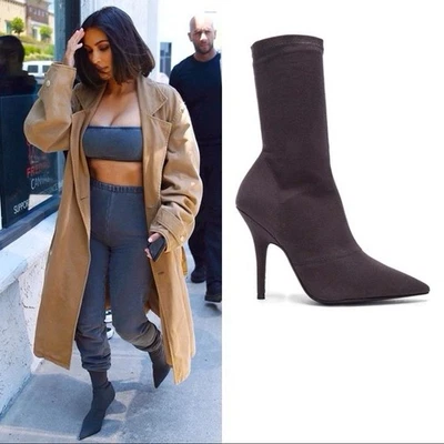 NIB YEEZY Season 6 110mm Heel Graphite Stretch Canvas Ankle Boots Size:36 (US 6) - Image 1 of 4