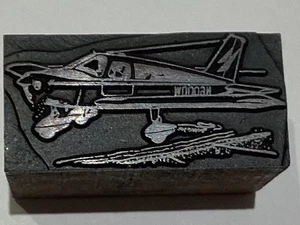 VINTAGE BUCHDRUCK DRUCKERBLOCK Flugzeug im Flug - Bild 1 von 2