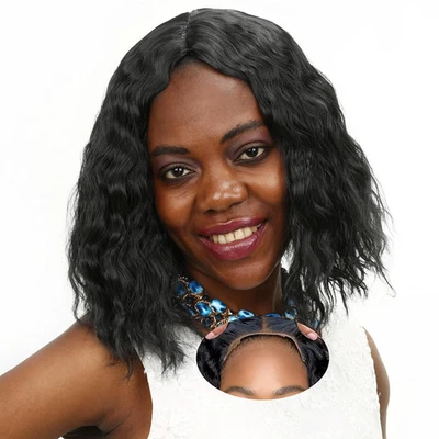 Curly Bob Wig Human Hair, Glueless Short Curly Wig, Comes with Hair Ring, Pre  - Image 1 of 4