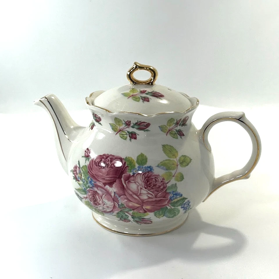 Tetera de colección Windsor England Bone China rosa floral rosas y detalles dorados rara Foto 1 de 4