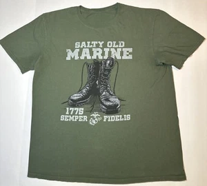USMC Marine Corps Salty Old Marine 1775 Semper Fidelis Cotton T-Shirt Green - Picture 1 of 19