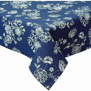 Clayre & Eef Tischdecke 150 x 150 cm Baumwolle Denim Days Blumenmuster geblümt - Bild 1 von 1