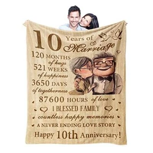 10th Anniversary Tin Gifts Blanket, 10 Year Anniversary Wedding Gifts for Him - Picture 1 of 7