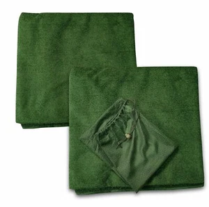 NEW - Set of TWO Army Issue Green Micro-Fleece Towels With Stuff Bags - MEDIUM - Picture 1 of 3