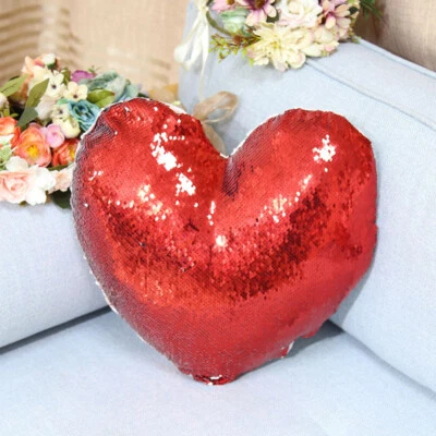 10 x Sublimation Blank Heart Shape Sequin Pillow Case Cushion Cover Valentine - Image 1 of 4