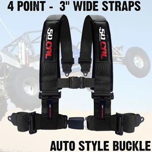 4 Point Off Road Harness 3" Belt Auto Style Buckle Push Button Release - BLACK - Picture 1 of 10