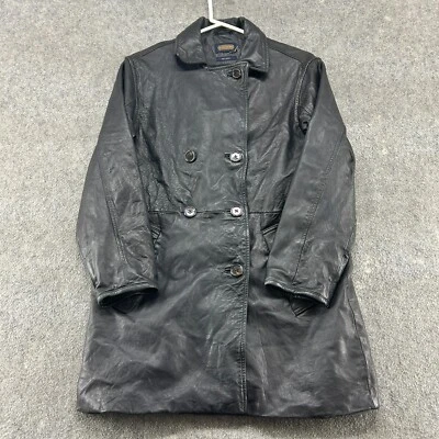 Abrigo Coach Pea vintage para mujer L? Cuero Genuino Negro Doble Pecho Años 90 Y2K Foto 1 de 4