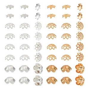 80Pcs 8 Styles Sliver Real 14K Gold Plated Rack Plating Brass Bead Caps 9~13mm - Picture 1 of 8