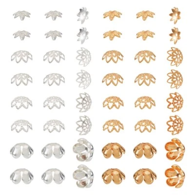 80Pcs 8 Styles Sliver Real 14K Gold Plated Rack Plating Brass Bead Caps 9~13mm - Image 1 of 4