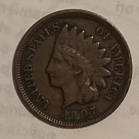 1907 Indian Head Cent Philadelphia Mint - Type Coin- Coin Shown Ships -B13 Cover