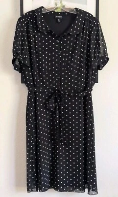 Vestido Camisa En Focus Studio Feminino Tamanho 14 Preto Branco Bolinhas Comprimento do Joelho - Imagem 1 de 4