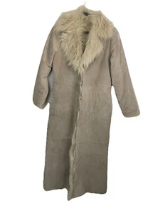 VTG Newport News Penny Lane Long Tan Suede Coat Faux Fur Lined SZ Small 52” Long - Picture 1 of 13