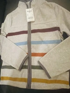 Oshkosh B'gosh Boys Kid Fleece Striped Sweatshirt NWT Size 6 Gray Full zip - Picture 1 of 2