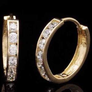 14K Yellow Gold Huggie Hoop Earrings 0.5" with 0.50CT Brilliant Gem Accents - Picture 1 of 4
