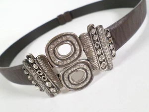 Chicos Leather Belt Small Medium 30 32 34 36 Rhinestone Bling Hip Brown - Picture 1 of 10