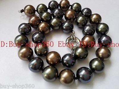 Real 10mm Black Green Brown South Shell Pearl Necklace 18'' AAA - Image 1 of 4