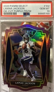 2020-21 Panini Select NFL Lamar Jackson Purple PSA 10 🔥 Die-Cut Ravens #102 - Picture 1 of 3
