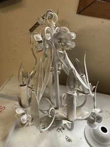 All White Metal tole flower Hallway chandelier 18” Tall & 12” Dia Canopy & Chain - Picture 1 of 4