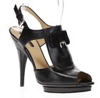 LONGCHAMP Womens Black Leather Buckles Ankle Strap Slim Heels Sandals Size 37