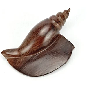 Vintage Ironstone Hand-Carved 5.5" Nautical Conch Sea Shell Polished Wood - Picture 1 of 4