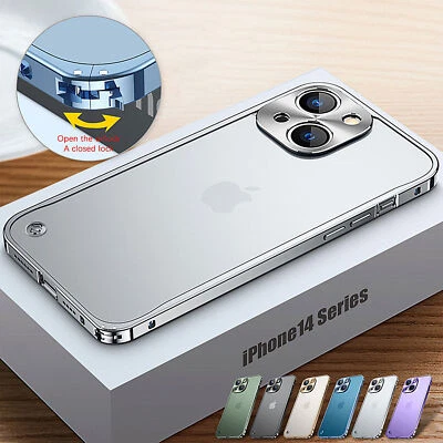 For iPhone 15 16 17 Pro Max 14 13 Metal Frame Bumper Matte Clear Hard Back Case - Image 1 of 4