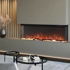 Electric 3 Sided Media Fire 40/50/60in Standing Insert LED Fireplace Panoramic - Picture 1 of 26