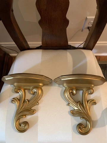 WALL SHELF SHELVES BRACKETS PAIR SET 2 OLD ITALIAN FLORENTINE ROCOCO GOLD GILT Cover