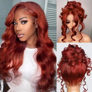 360 rotbraune HD Lace Front Perücken Echthaar vorgezupft kastanienbraun Körperwelle Perücke - Bild 1 von 7