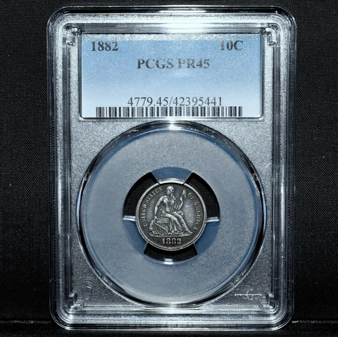 1882-P PROOF SEATED LIBERTY DIME ✪ PCGS PR-45 ✪ 10C SILVER EXTRA FINE ◢TRUSTED◣ Cover